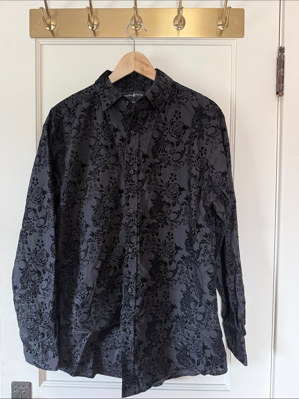 Black floral velvet pattern shirt size large